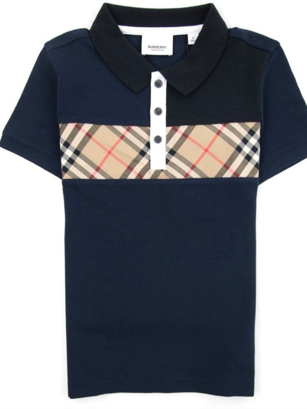 Burberry Kids Navy Jeff Polo with Iconic Check Panel